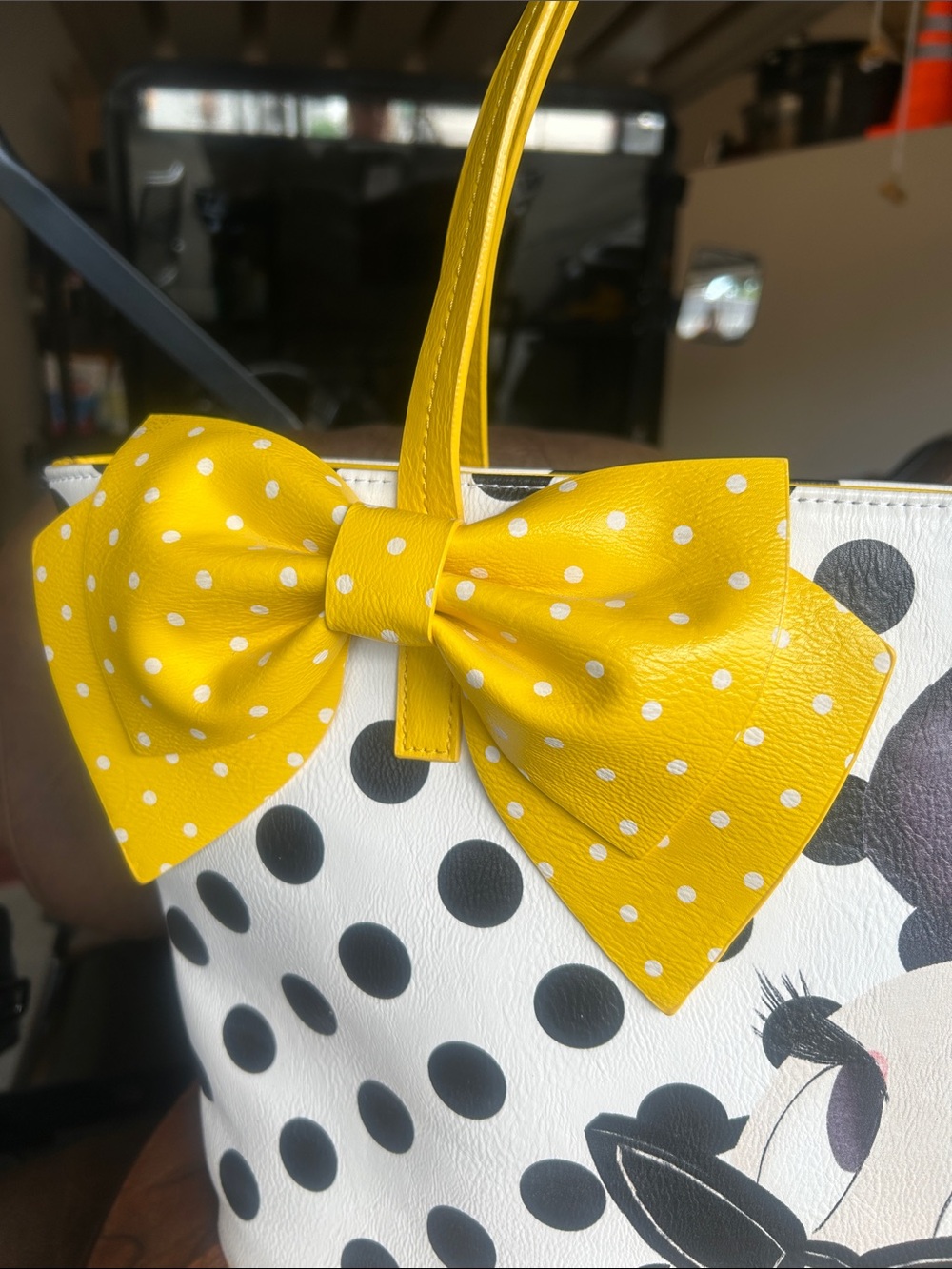 Disney Signature Collection Polka Dot Minnie Tote with Yellow Bow and Handles - Picture 5 of 6